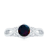 Natural Black Opal Crossover Engagement Ring with Diamond