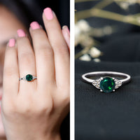 Real Black Opal Round Engagement Ring with Diamond Trio