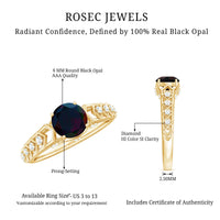 1 CT Round Black Opal Solitaire Art Deco Ring with Diamond