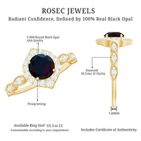 1.5 CT Black Opal Vintage Engagement Ring with Diamond Accent