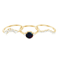 Black Opal Designer Trio Wedding Ring Set with Diamond