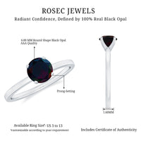 Genuine Black Opal Solitaire Ring for Women