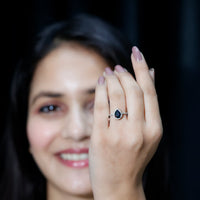 Pear Shape 1 CT Black Opal Engagement Ring with Diamond Halo