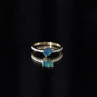 Pear Shape Black Opal Promise Ring with Diamond Side Stones
