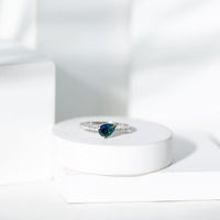 Pear Shape Black Opal Promise Ring with Diamond Side Stones