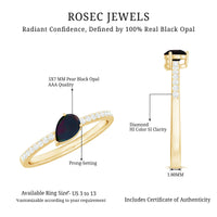 Pear Shape Black Opal Promise Ring with Diamond Side Stones