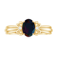 0.9 Carat Oval Cut Black Opal Solitaire Engagement Ring with Diamond