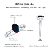 Oval Cut Natural Black Opal Designer Ring with Diamond