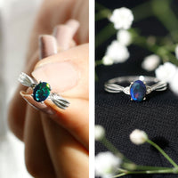 Oval Cut Natural Black Opal Designer Ring with Diamond