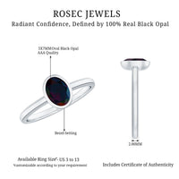 Oval Cut 0.9 Carat Black Opal Bezel Set Engagement Ring