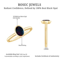 Oval Cut 0.9 Carat Black Opal Bezel Set Engagement Ring