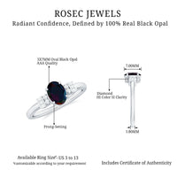 0.9 Carat Oval Cut Black Opal Engagement Ring with Diamond