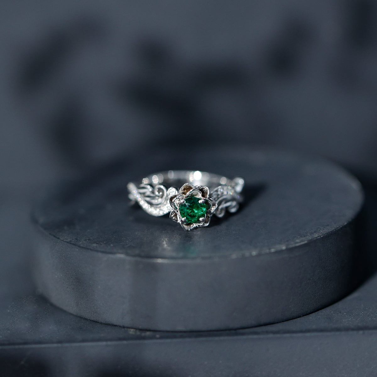 Lab Grown Emerald Diamond Flower Engagement Ring with Certificate