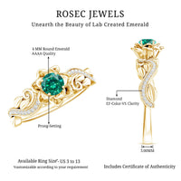 Lab Grown Emerald Diamond Flower Engagement Ring with Certificate
