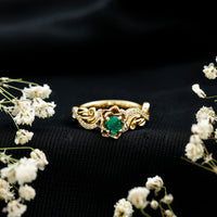 Lab Grown Emerald Diamond Flower Engagement Ring with Certificate