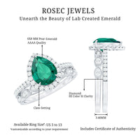 Designer Lab Grown Emerald Diamond Teardrop Engagement Ring with Wedding Band
