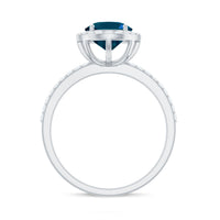 Classic London Blue Topaz Oval Engagement Ring with Diamond Halo
