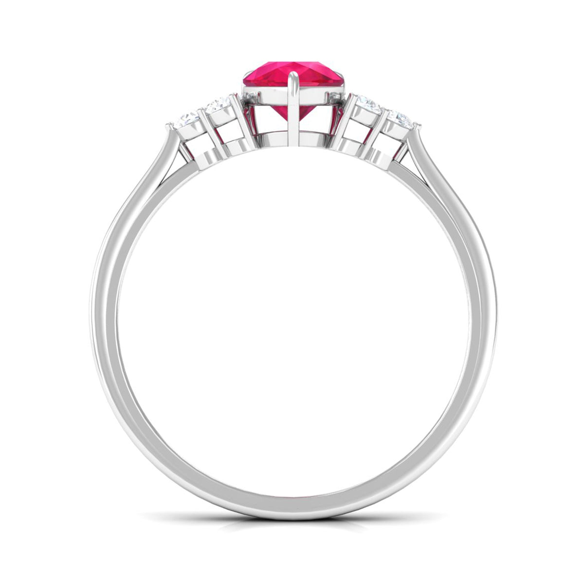 Natural 0.8 carat ruby teardrop engagement ring with diamond trio by Rosec Jewels, featuring a elegant ruby gemstone and sparkling diamonds.