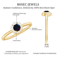Minimal Black Opal and Diamond Halo Promise Ring
