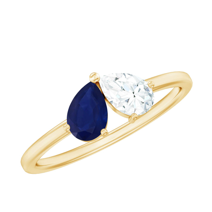Blue sapphire and diamond Toi Et Moi ring by Rosec Jewels featuring a split-shank design and elegant gemstone settings.