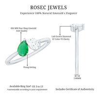 Natural Pear Shape Emerald Diamond 2 Stone Promise Ring