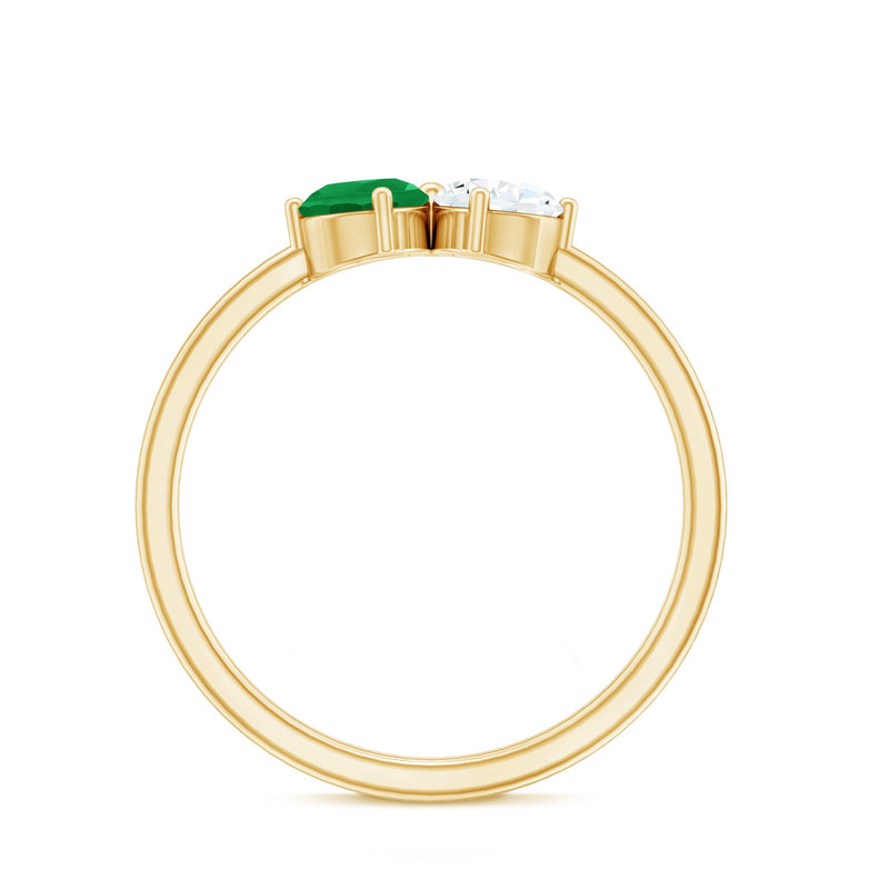 Natural pear-shaped emerald diamond promise ring with two stones, crafted by Rosec Jewels, showcasing elegant jewelry design.