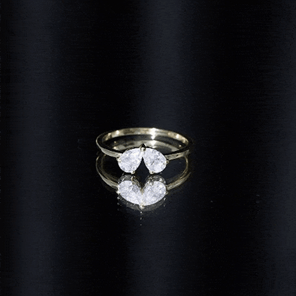 Yellow gold Moissanite two stone promise engagement ring with sparkling stones, crafted by Rosec Jewels.
