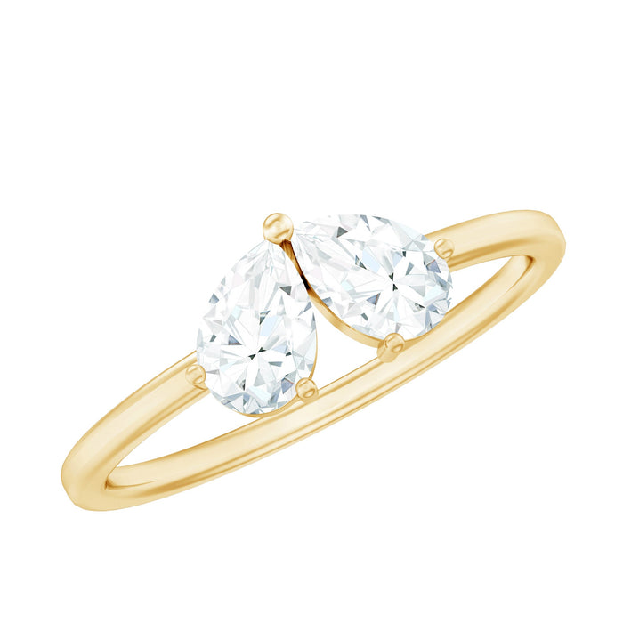 Moissanite two stone promise engagement ring from Rosec Jewels, featuring sparkling gemstones and a sleek band design.