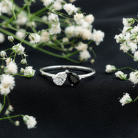 Lab Created Black and White Diamond 2 Stone Ring