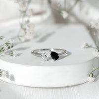 Lab Created Black and White Diamond 2 Stone Ring
