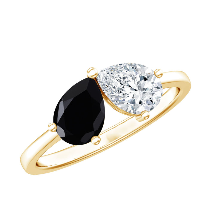 Lab created black and white diamond 2-stone ring by Rosec Jewels, featuring a sleek silver band and sparkling gemstone accents.