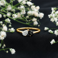 Lab Created Black and White Diamond 2 Stone Ring