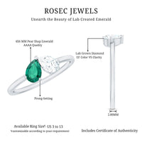 Certified Pear Shape Lab Grown Emerald Toi Et Moi Ring with Diamond