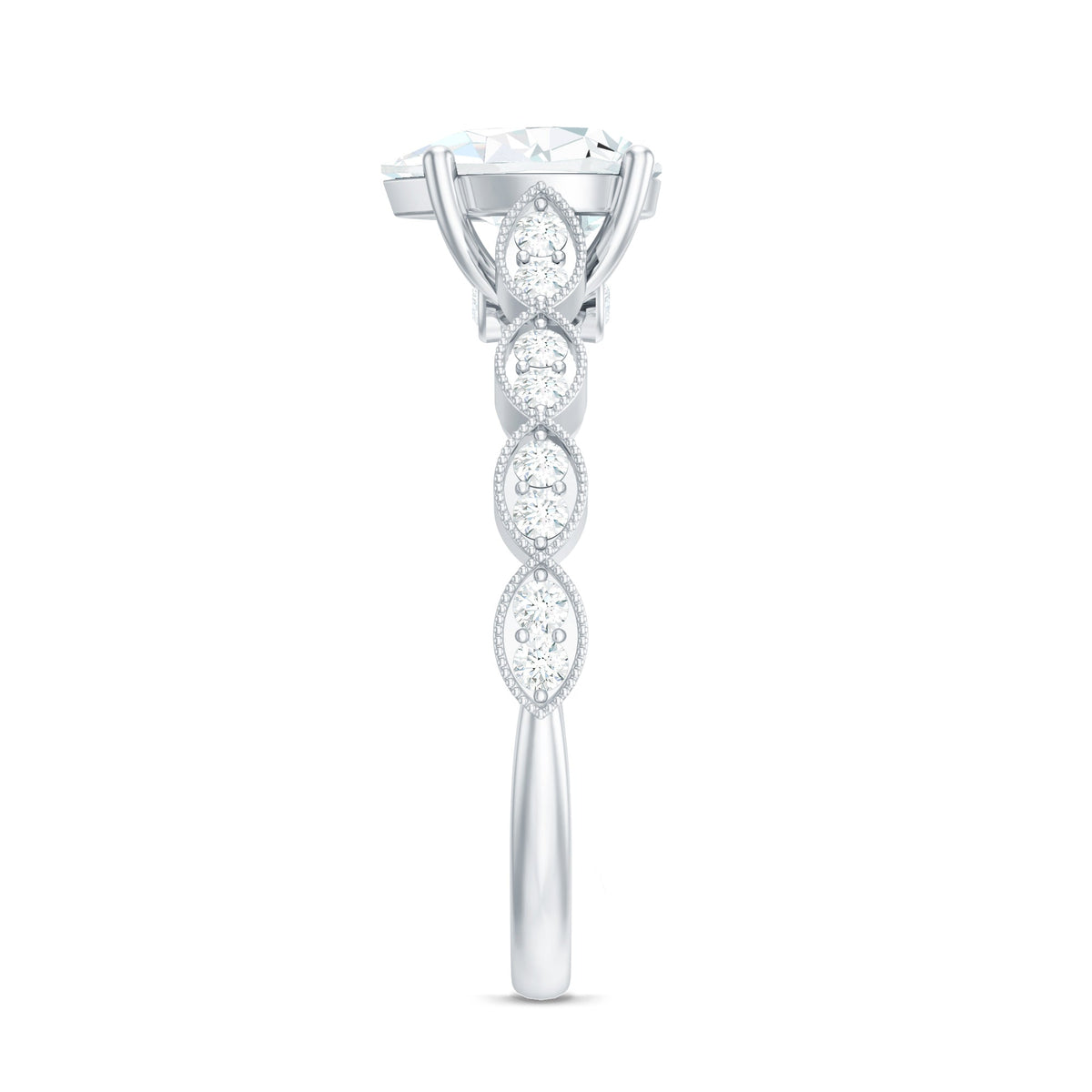 Pear Shape Lab Grown Diamond Scalloped Solitaire Ring
