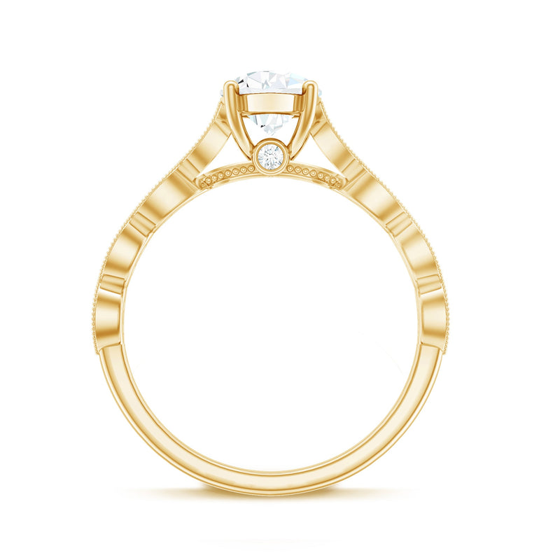 Pear-shaped lab-grown diamond solitaire ring with scalloped setting by Rosec Jewels, showcasing the elegant ring design.