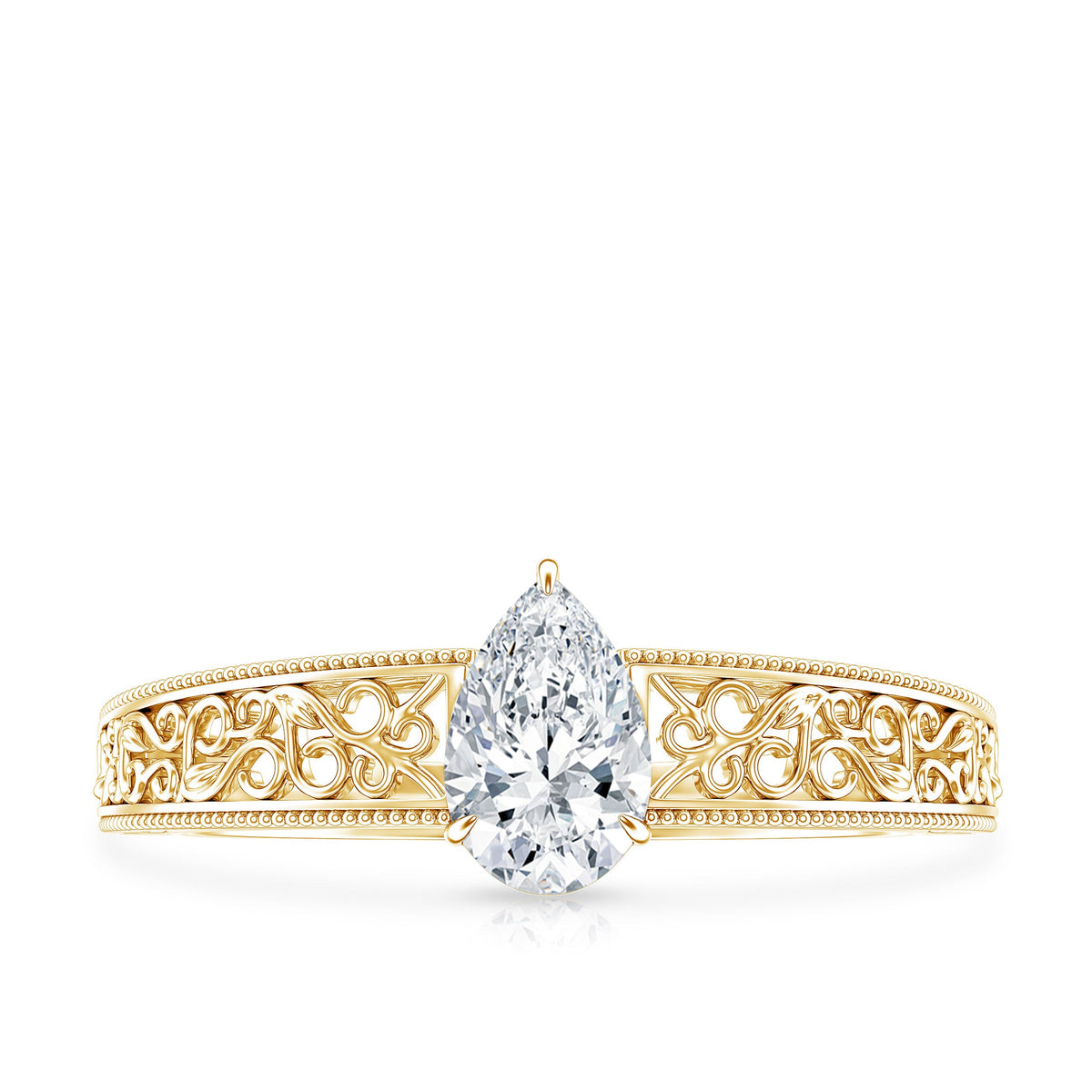 Pear Shape Lab Grown Diamond Vintage Inspired Solitaire Ring
