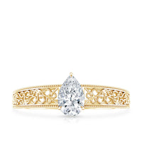 Pear Shape Lab Grown Diamond Vintage Inspired Solitaire Ring