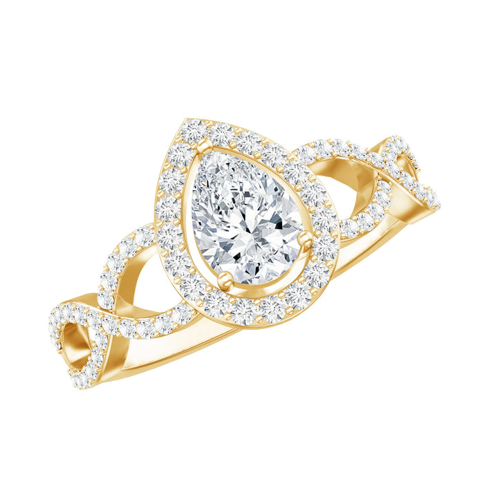 Pear-shaped lab-grown diamond teardrop engagement ring by Rosec Jewels with a sleek silver band and sparkling gemstone.