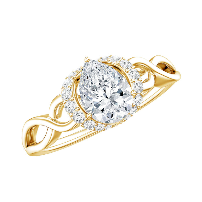 Rosec Jewels lab grown diamond engagement ring with infinity shank, featuring a sparkling diamond collar design.