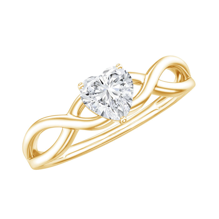 Lab grown diamond heart promise ring with crossover shank by Rosec Jewels, featuring sparkling diamonds and intricate design.
