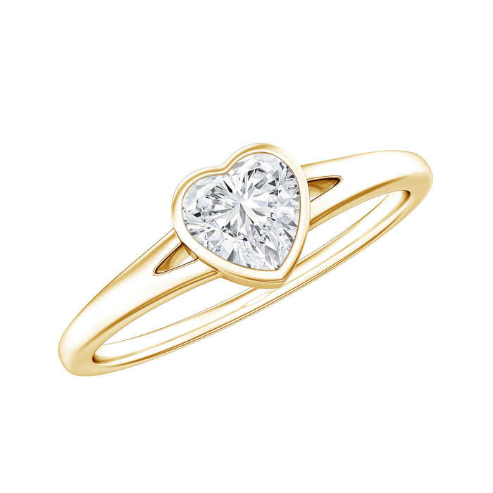 Heart-shaped lab-grown diamond solitaire ring with a split shank design by Rosec Jewels.