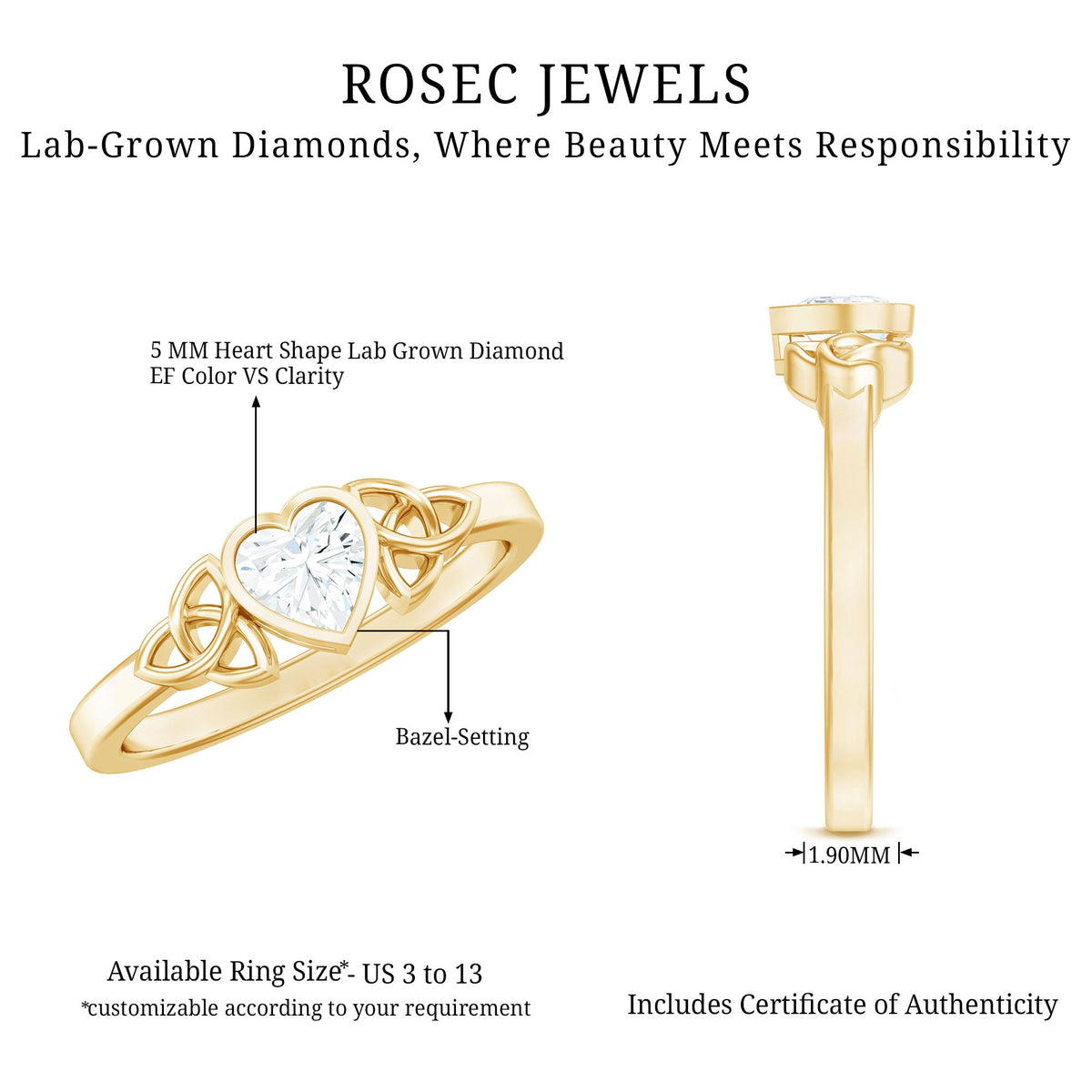 Heart Shape Lab Grown Diamond Solitaire Celtic Ring