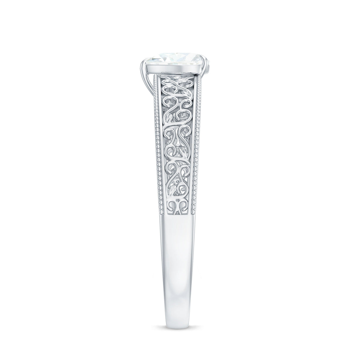 Vintage Inspired Heart Shape Lab Grown Diamond Solitaire Filigree Ring