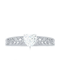 Vintage Inspired Heart Shape Lab Grown Diamond Solitaire Filigree Ring
