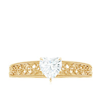 Vintage Inspired Heart Shape Lab Grown Diamond Solitaire Filigree Ring