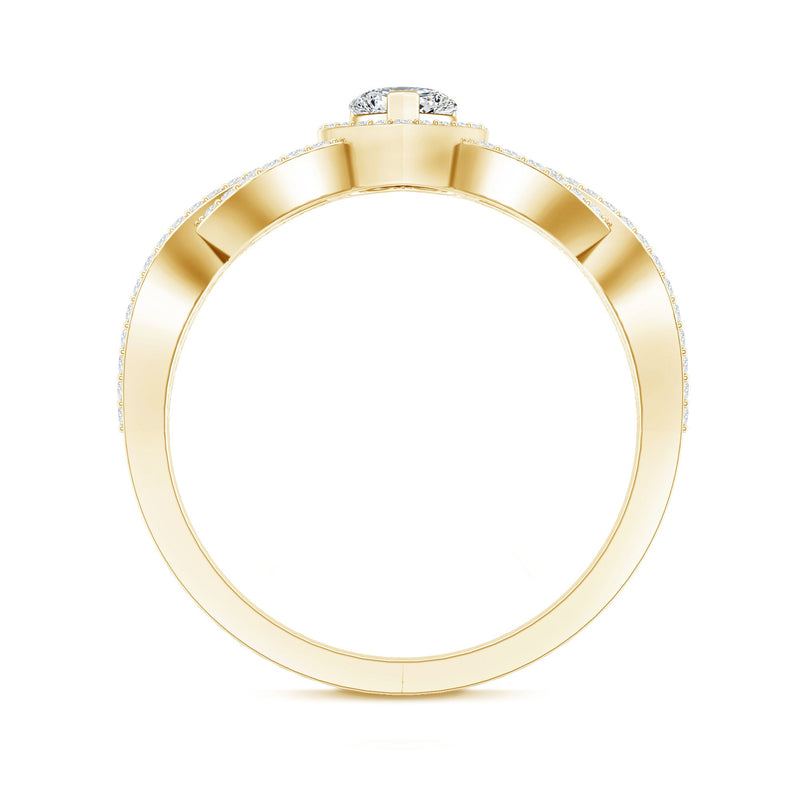 Heart-shaped lab-grown diamond criss-cross engagement ring by Rosec Jewels featuring sparkling diamonds and intricate band design.