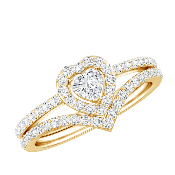 Heart-shaped lab-grown diamond bridal ring set by Rosec Jewels featuring sparkling diamonds and elegant band design.