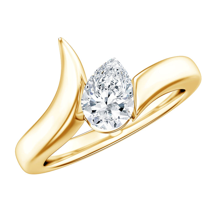 Pear shape lab-grown diamond solitaire bypass ring by Rosec Jewels, featuring a sleek, modern design with sparkling diamonds.