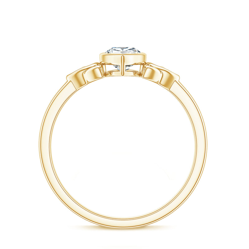 Pear-shaped lab-grown diamond solitaire Celtic ring by Rosec Jewels featuring intricate Celtic design and sparkling diamond centerpiece.