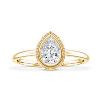 Pear Cut Lab Grown Diamond Solitaire Ring with Engraved Details